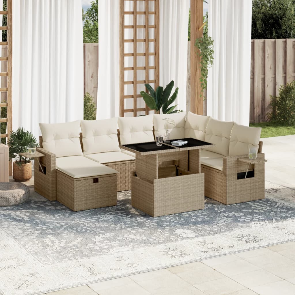 8-delige Loungeset met kussens poly rattan beige is nu te koop bij PeponiXL, paradijselijk wonen!