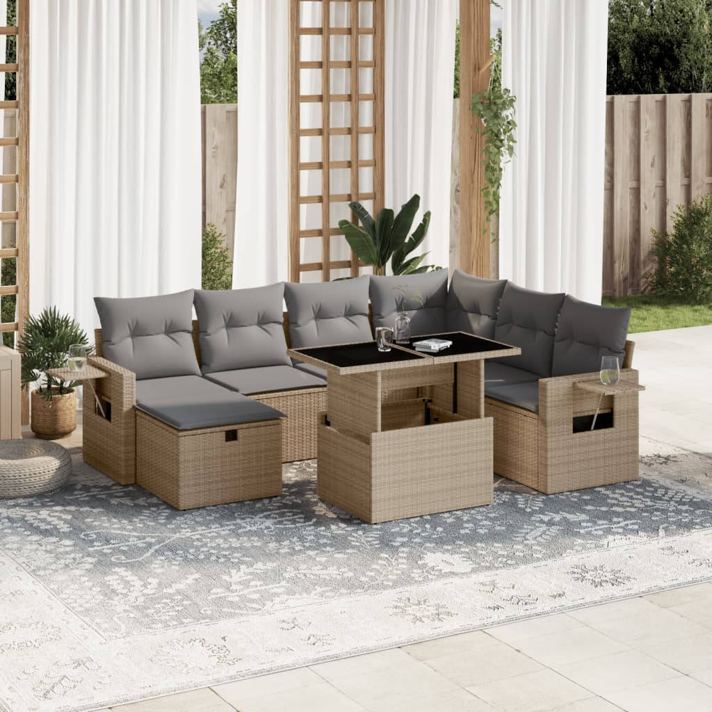 8-delige Loungeset met kussens poly rattan beige is nu te koop bij PeponiXL, paradijselijk wonen!