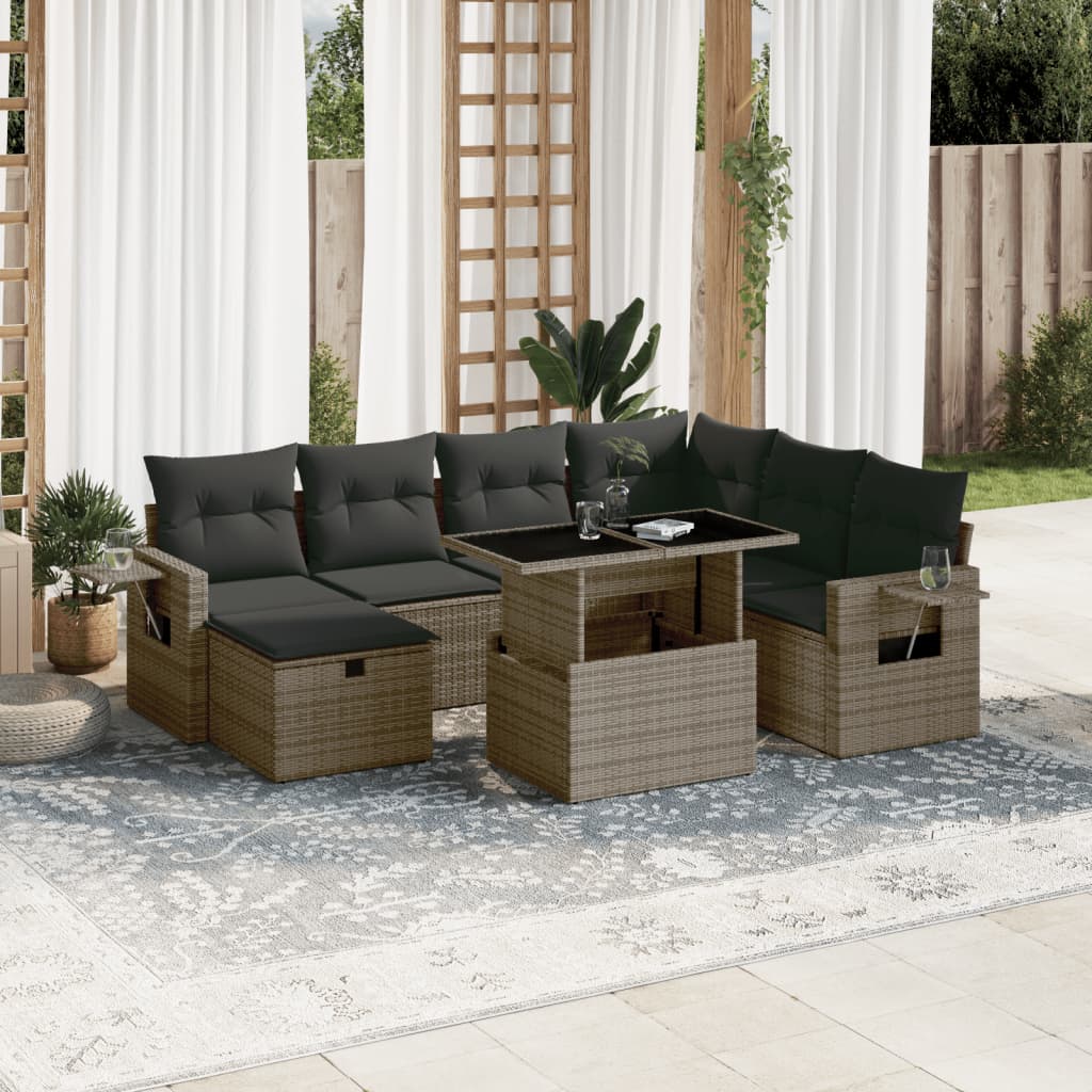 8-delige Loungeset met kussens poly rattan grijs is nu te koop bij PeponiXL, paradijselijk wonen!