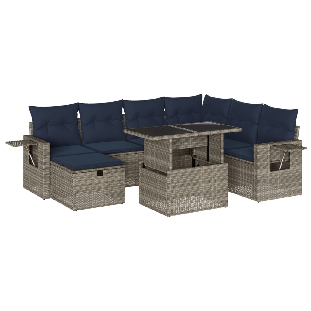 8-delige tuinbankset met kussens, grijs polyrotan is nu te koop bij PeponiXL, paradijselijk wonen!