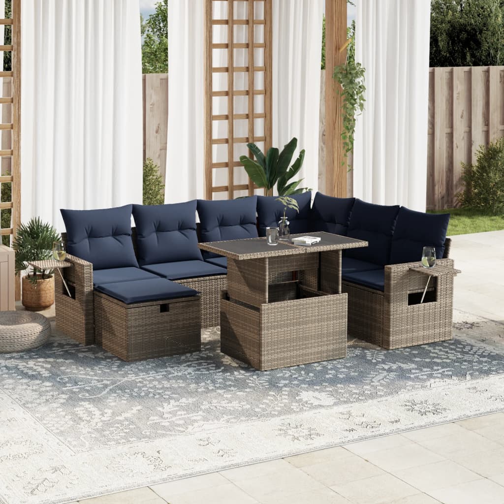 8-delige tuinbankset met kussens, grijs polyrotan is nu te koop bij PeponiXL, paradijselijk wonen!