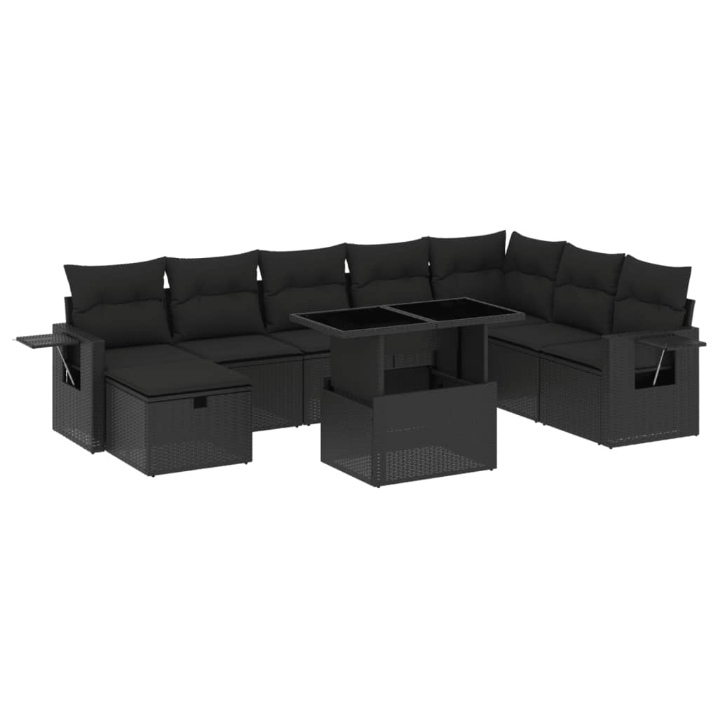 9-delige Loungeset met kussens poly rattan zwart is nu te koop bij PeponiXL, paradijselijk wonen!