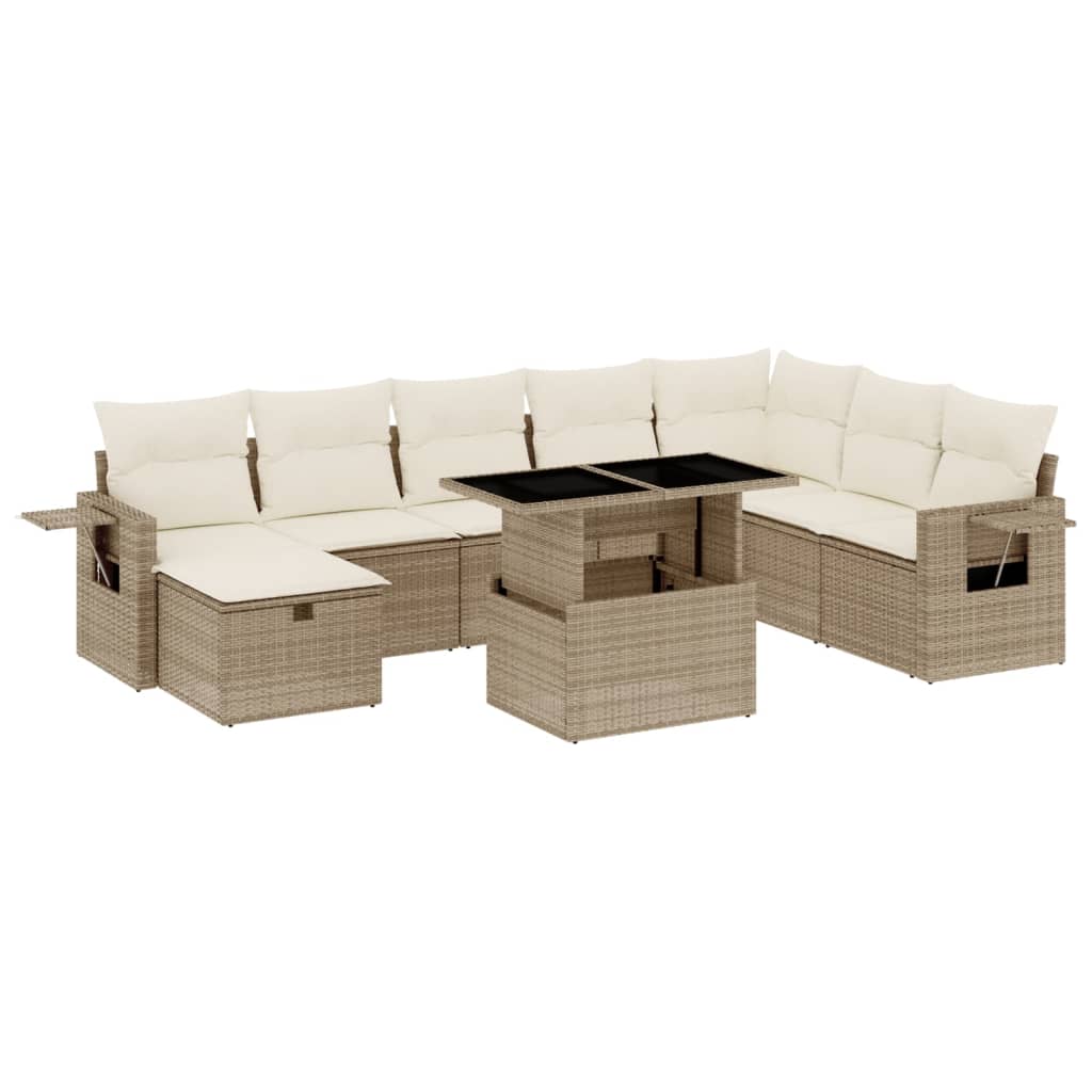 9-delige Loungeset met kussens poly rattan beige is nu te koop bij PeponiXL, paradijselijk wonen!