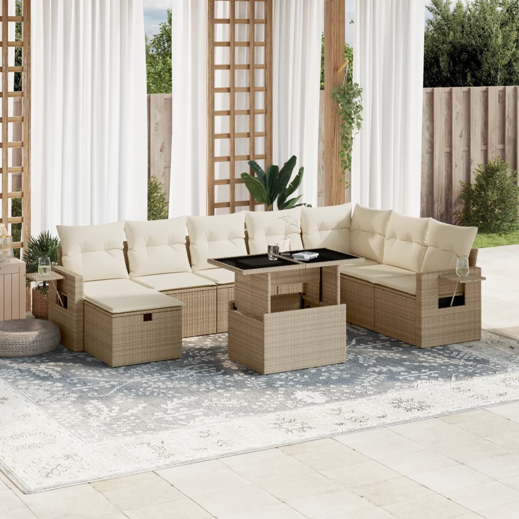 9-delige Loungeset met kussens poly rattan beige is nu te koop bij PeponiXL, paradijselijk wonen!