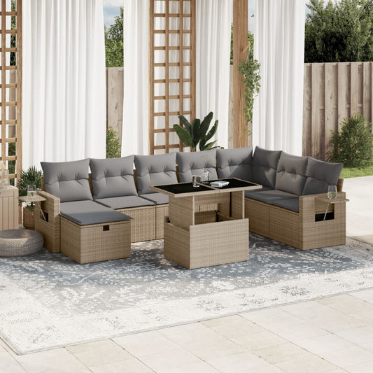 9-delige Loungeset met kussens poly rattan beige is nu te koop bij PeponiXL, paradijselijk wonen!