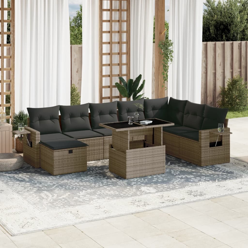 9-delige Loungeset met kussens poly rattan grijs is nu te koop bij PeponiXL, paradijselijk wonen!