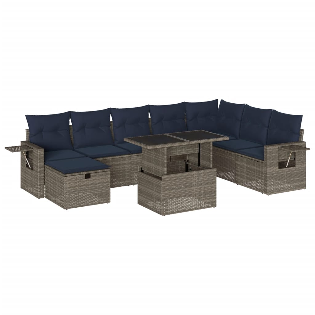 9-delige tuinbankset met kussens, grijs polyrotan is nu te koop bij PeponiXL, paradijselijk wonen!