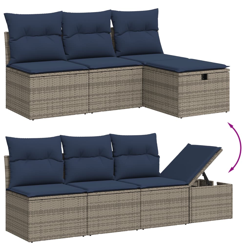 9-delige tuinbankset met kussens, grijs polyrotan is nu te koop bij PeponiXL, paradijselijk wonen!