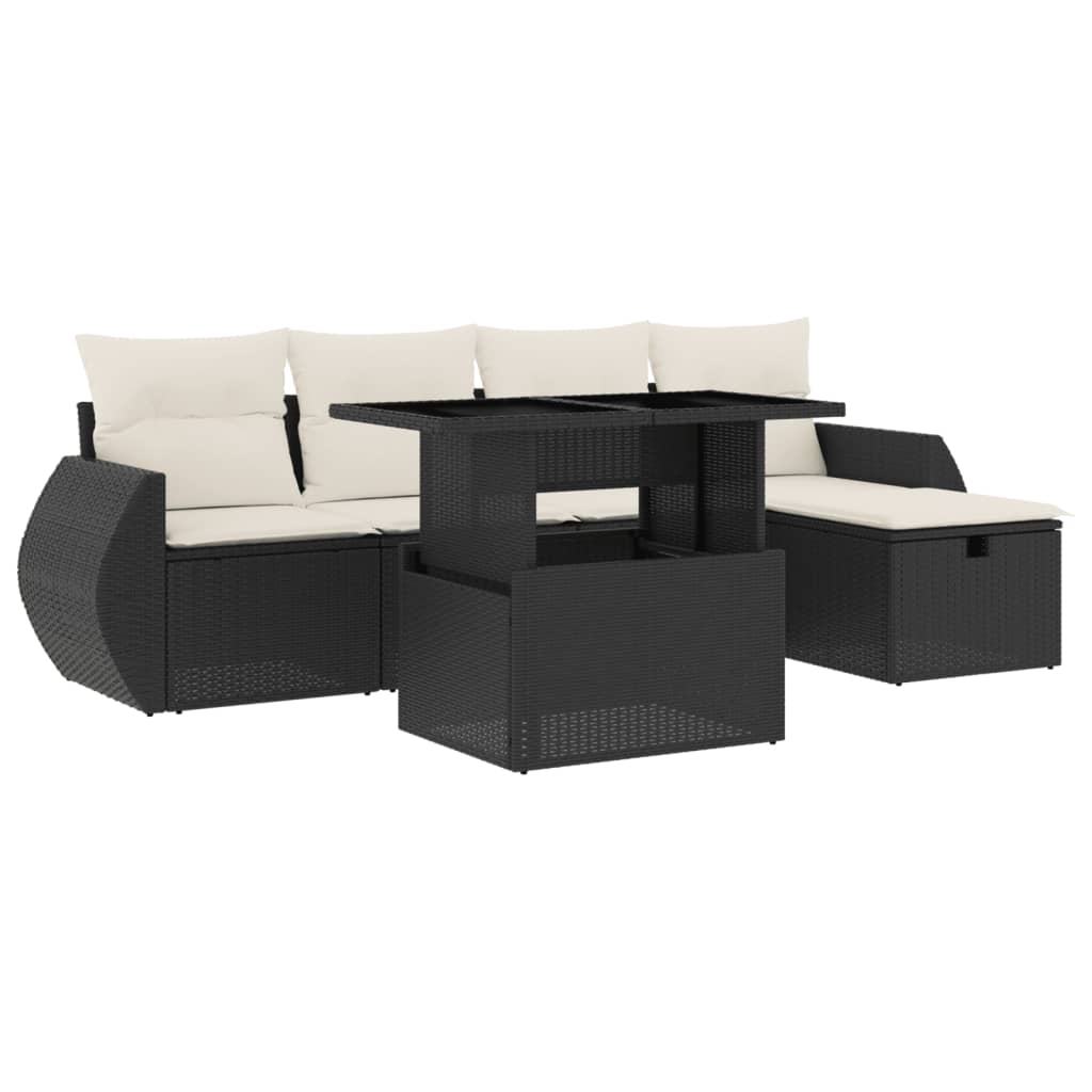 6-delige Loungeset met kussens poly rattan zwart is nu te koop bij PeponiXL, paradijselijk wonen!