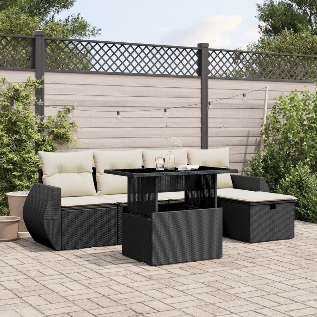 6-delige Loungeset met kussens poly rattan zwart is nu te koop bij PeponiXL, paradijselijk wonen!