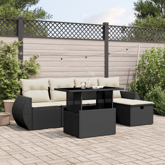 6-delige Loungeset met kussens poly rattan zwart is nu te koop bij PeponiXL, paradijselijk wonen!