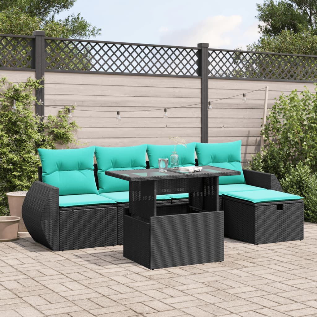 6-delige tuinbankset met kussens van zwart polyrotan is nu te koop bij PeponiXL, paradijselijk wonen!