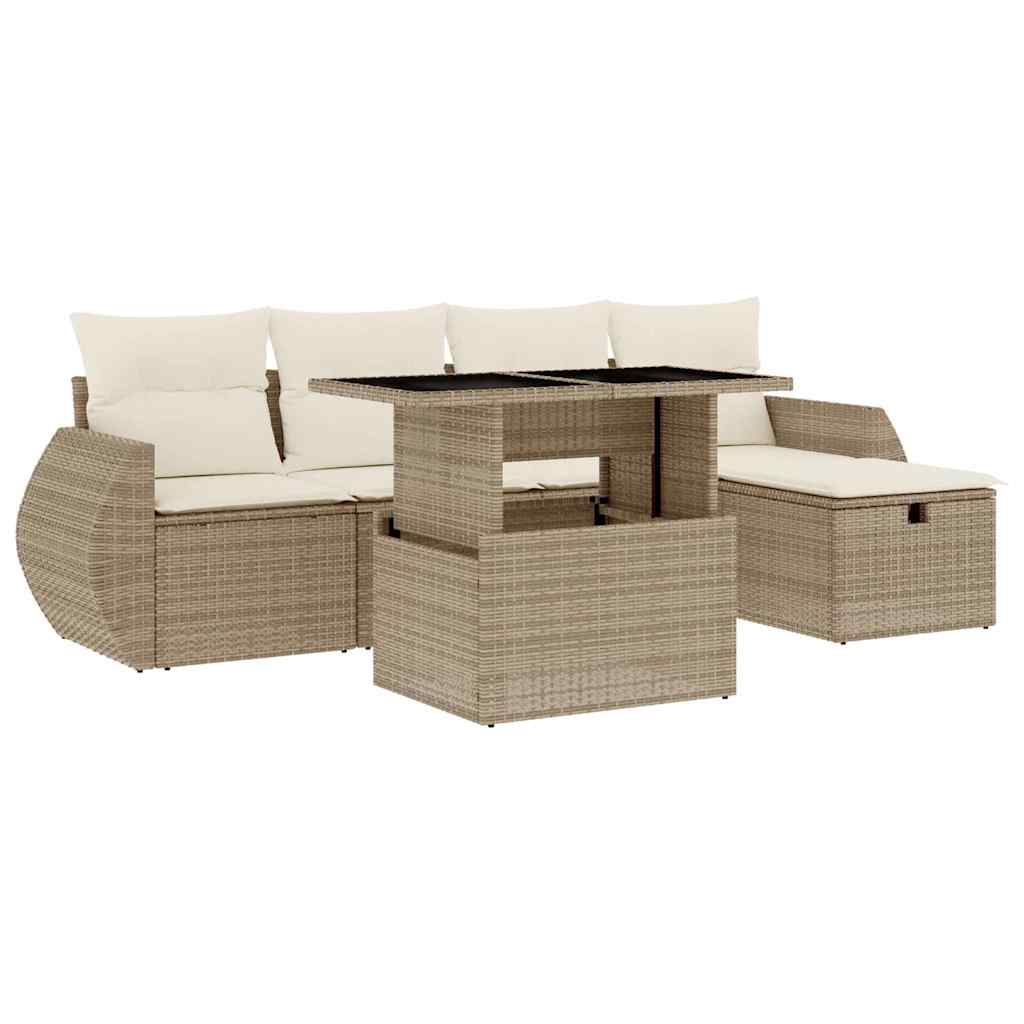6-delige Loungeset met kussens poly rattan beige is nu te koop bij PeponiXL, paradijselijk wonen!