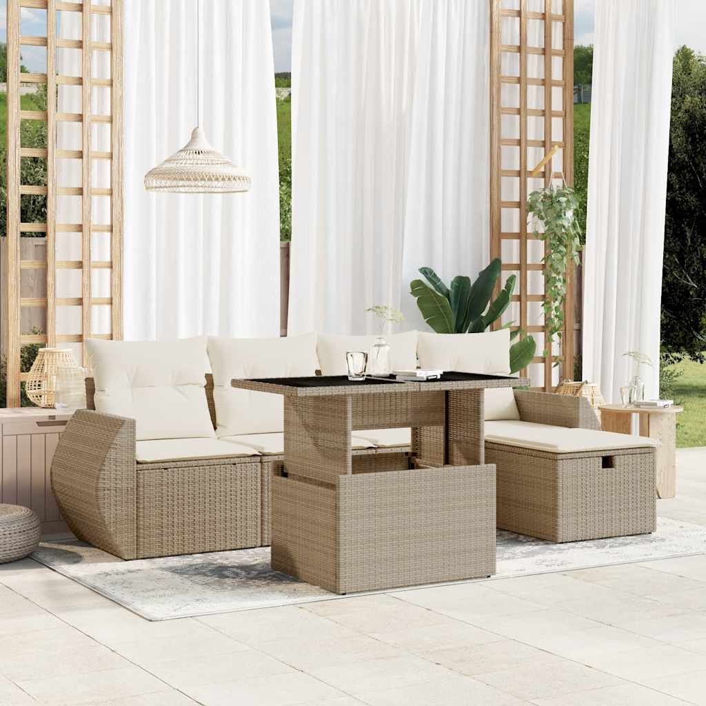 6-delige Loungeset met kussens poly rattan beige is nu te koop bij PeponiXL, paradijselijk wonen!