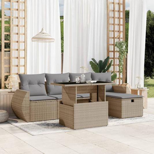 6-delige Loungeset met kussens poly rattan beige is nu te koop bij PeponiXL, paradijselijk wonen!