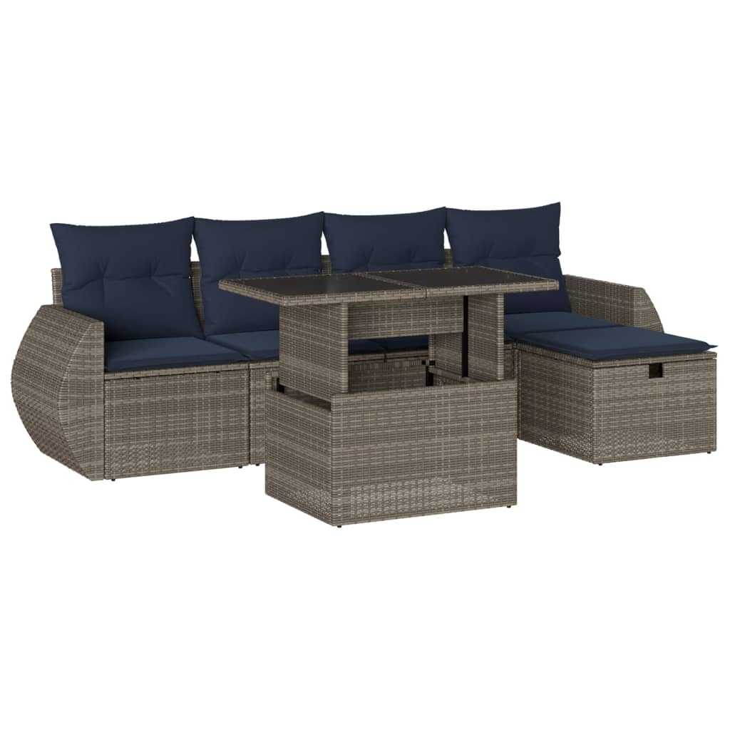 6-delige tuinbankset met kussens, grijs polyrotan is nu te koop bij PeponiXL, paradijselijk wonen!