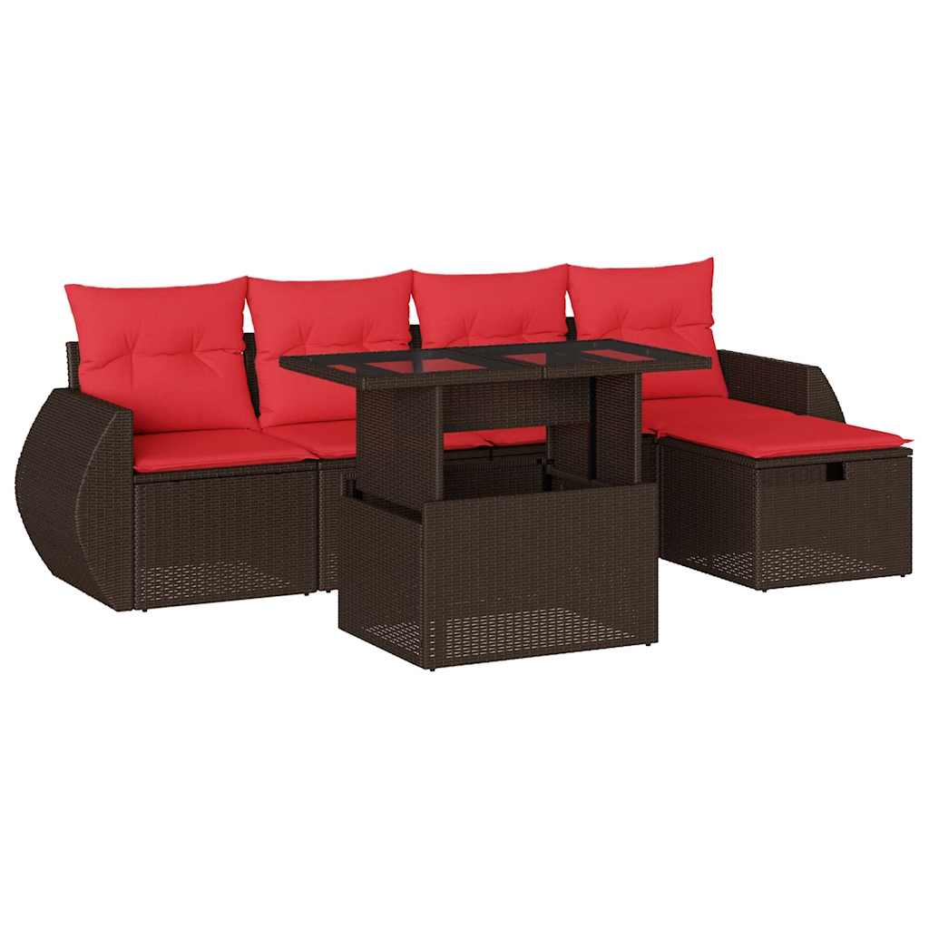 6-delige tuinbankset met kussens, bruin polyrotan is nu te koop bij PeponiXL, paradijselijk wonen!