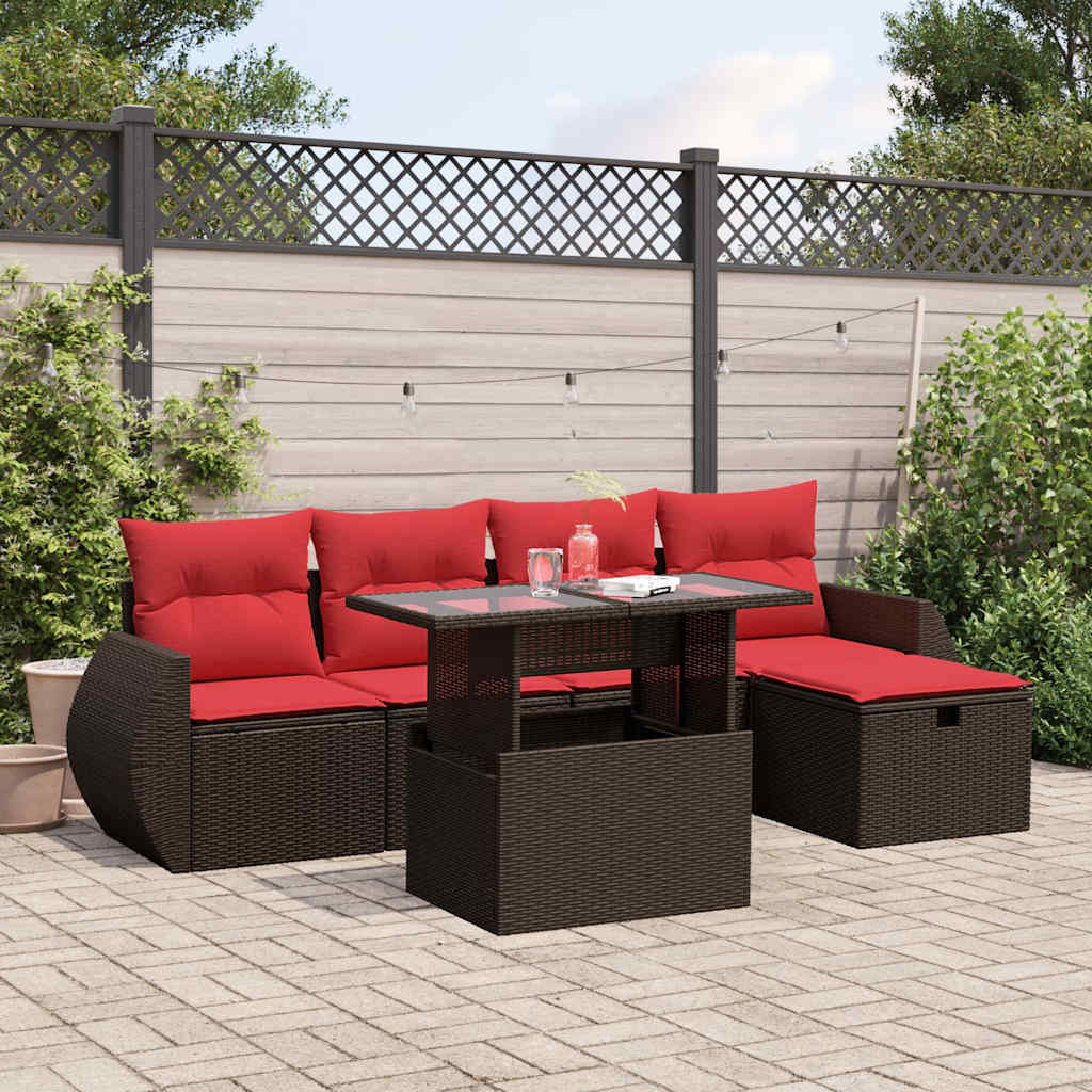 6-delige tuinbankset met kussens, bruin polyrotan is nu te koop bij PeponiXL, paradijselijk wonen!