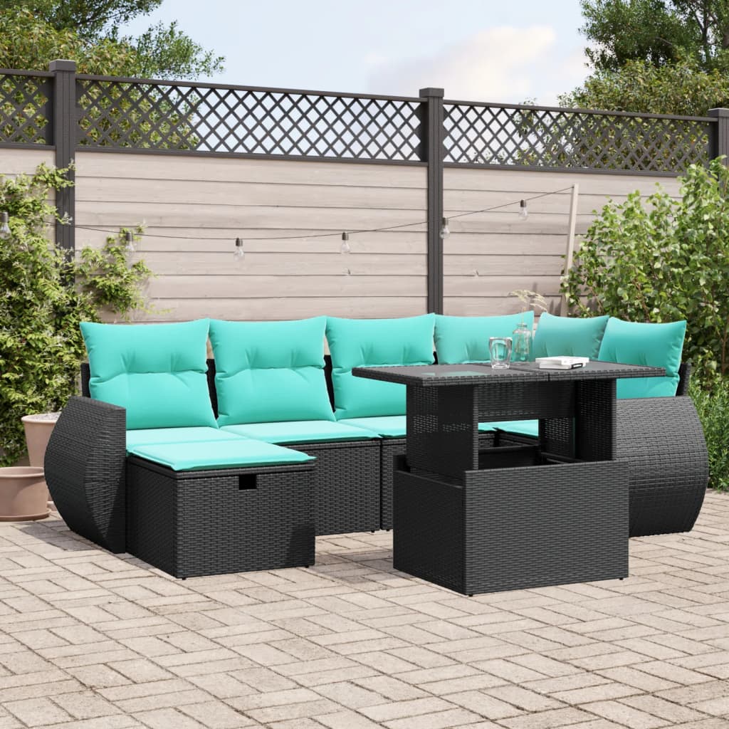 7-delige tuinbankset met kussens van zwart polyrotan is nu te koop bij PeponiXL, paradijselijk wonen!