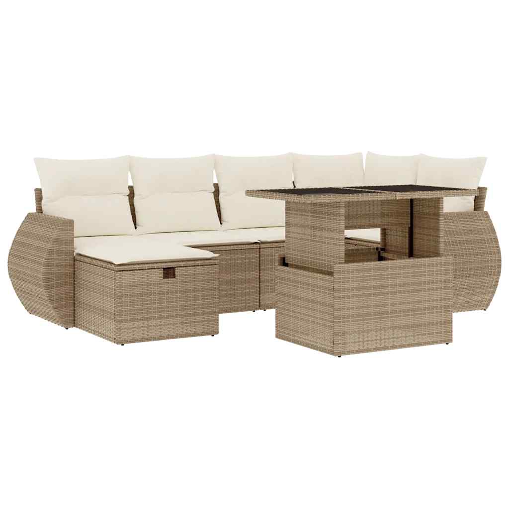 7-delige Loungeset met kussens poly rattan beige is nu te koop bij PeponiXL, paradijselijk wonen!