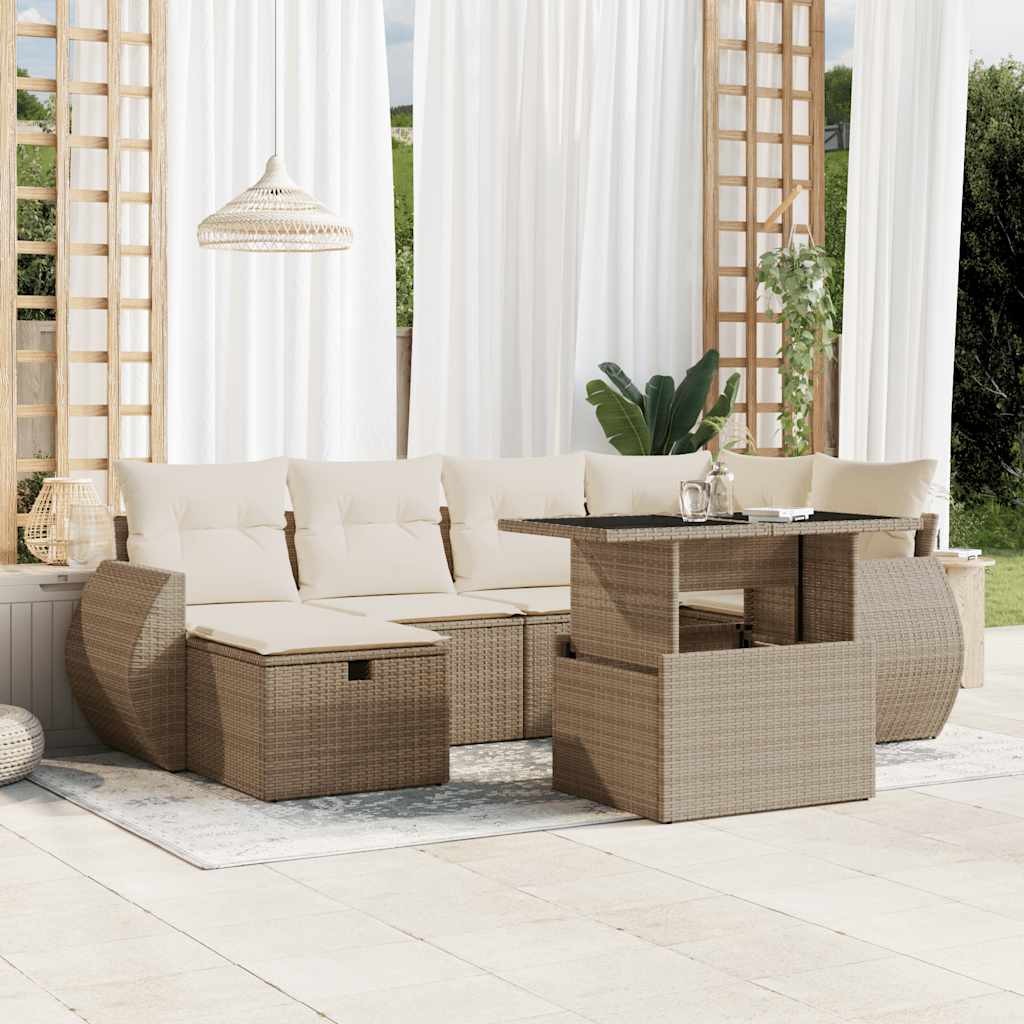 7-delige Loungeset met kussens poly rattan beige is nu te koop bij PeponiXL, paradijselijk wonen!