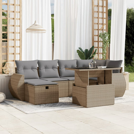 7-delige Loungeset met kussens poly rattan beige is nu te koop bij PeponiXL, paradijselijk wonen!
