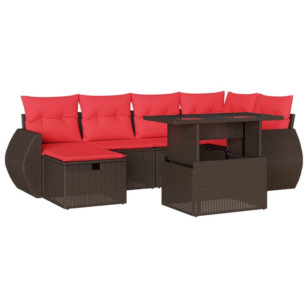 7-delige tuinbankset met kussens, bruin polyrotan is nu te koop bij PeponiXL, paradijselijk wonen!