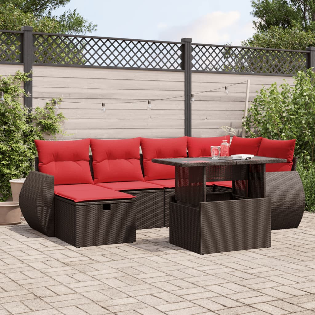 7-delige tuinbankset met kussens, bruin polyrotan is nu te koop bij PeponiXL, paradijselijk wonen!