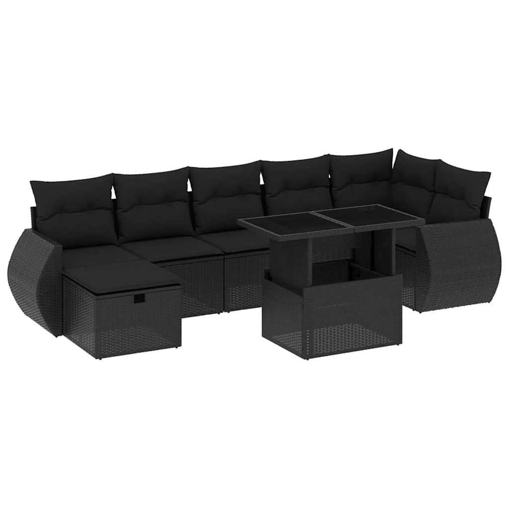 8-delige Loungeset met kussens poly rattan zwart is nu te koop bij PeponiXL, paradijselijk wonen!