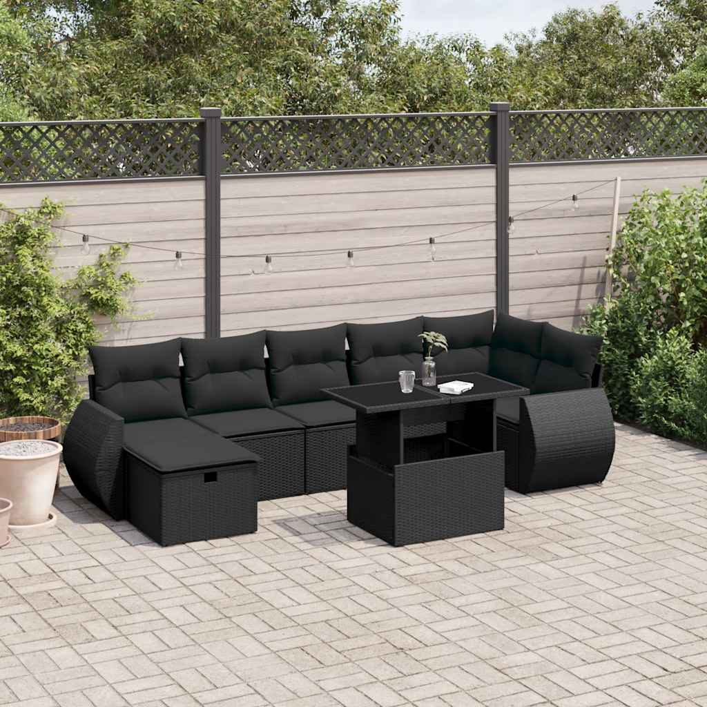 8-delige Loungeset met kussens poly rattan zwart is nu te koop bij PeponiXL, paradijselijk wonen!