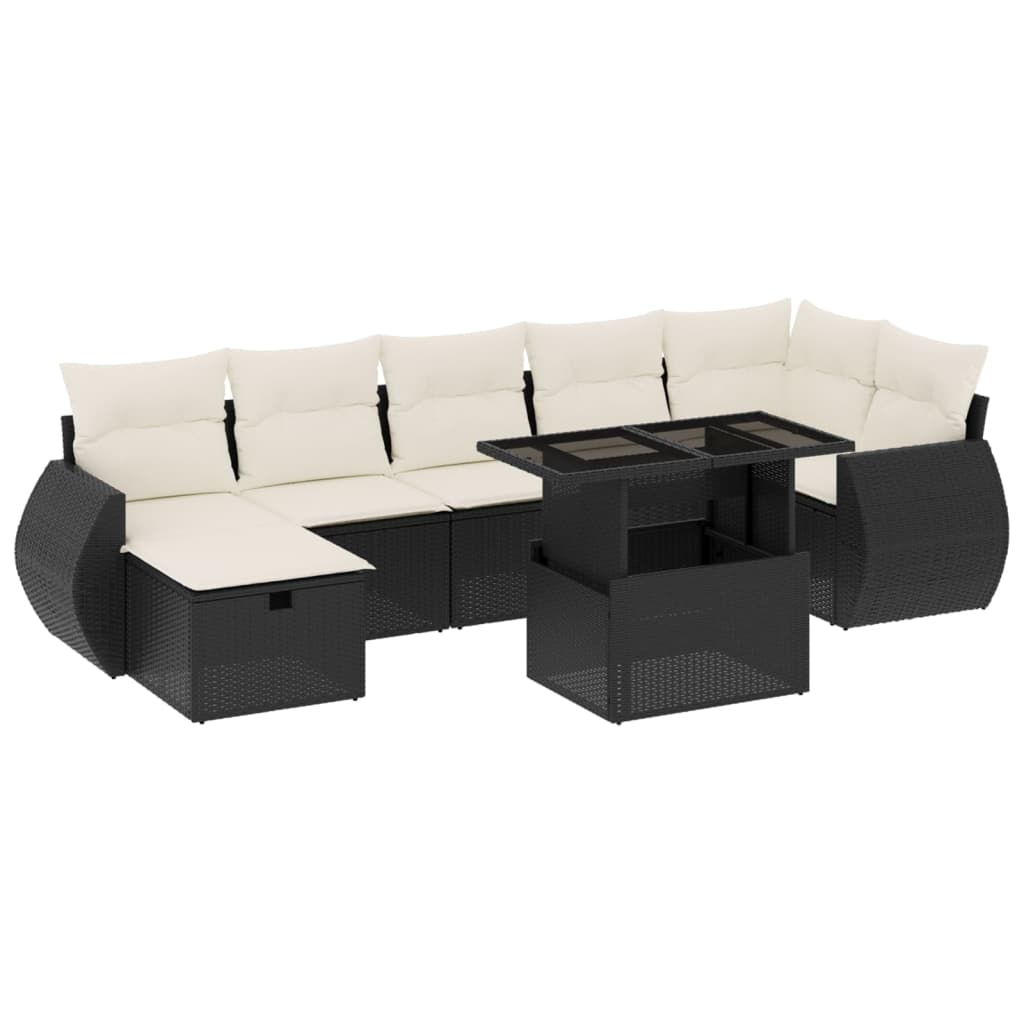 8-delige Loungeset met kussens poly rattan zwart is nu te koop bij PeponiXL, paradijselijk wonen!