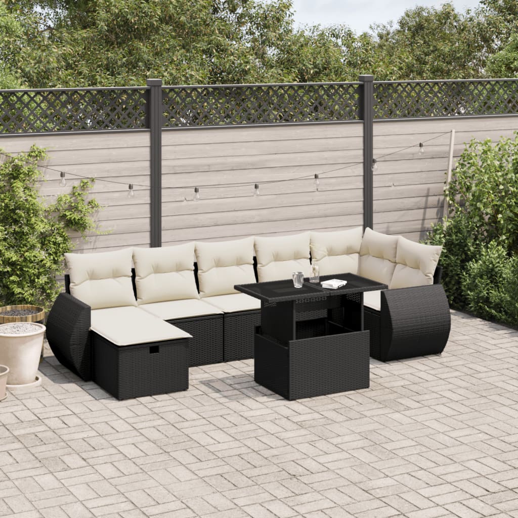 8-delige Loungeset met kussens poly rattan zwart is nu te koop bij PeponiXL, paradijselijk wonen!