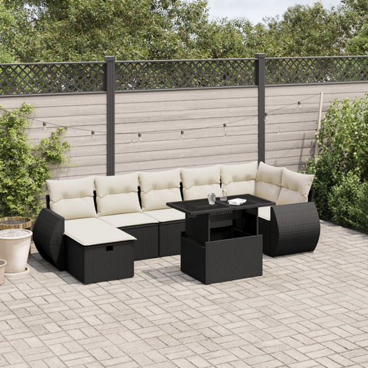 8-delige Loungeset met kussens poly rattan zwart is nu te koop bij PeponiXL, paradijselijk wonen!
