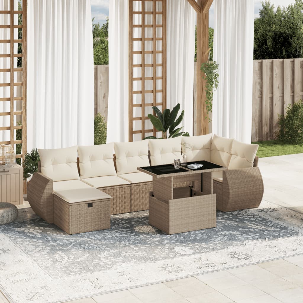 8-delige Loungeset met kussens poly rattan beige is nu te koop bij PeponiXL, paradijselijk wonen!