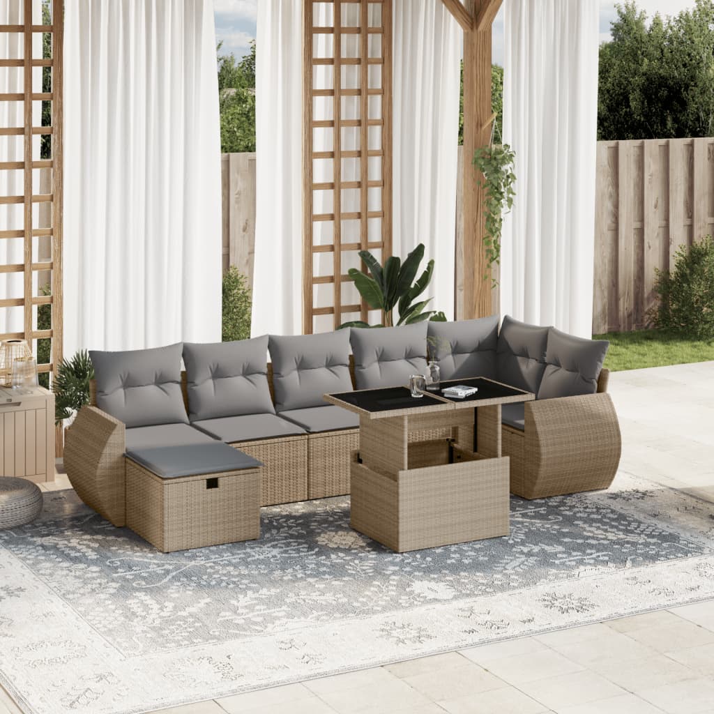 8-delige Loungeset met kussens poly rattan beige is nu te koop bij PeponiXL, paradijselijk wonen!