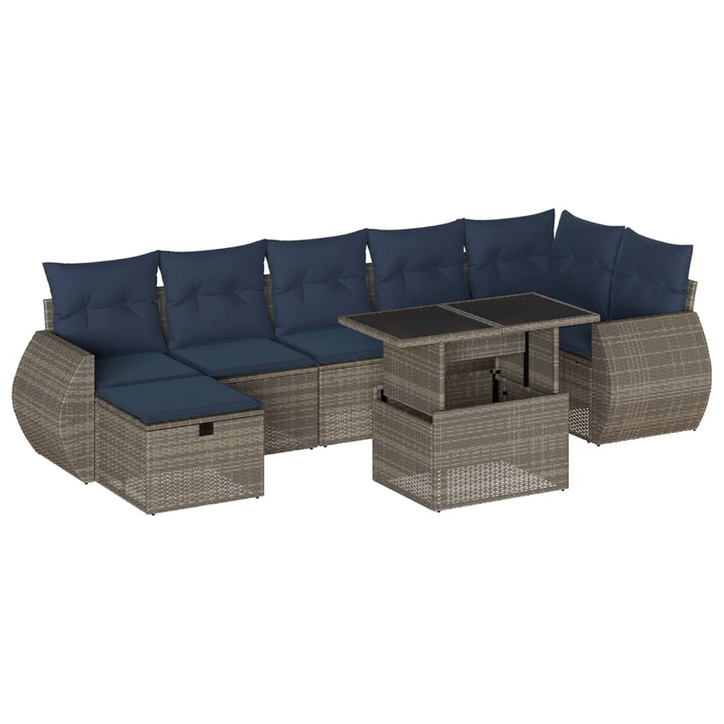 8-delige tuinbankset met kussens, grijs polyrotan is nu te koop bij PeponiXL, paradijselijk wonen!