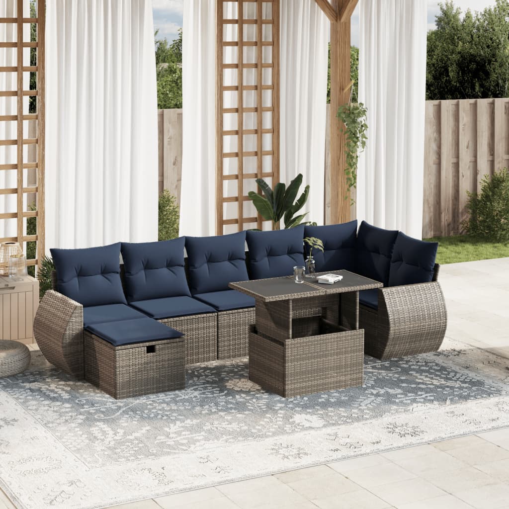 8-delige tuinbankset met kussens, grijs polyrotan is nu te koop bij PeponiXL, paradijselijk wonen!