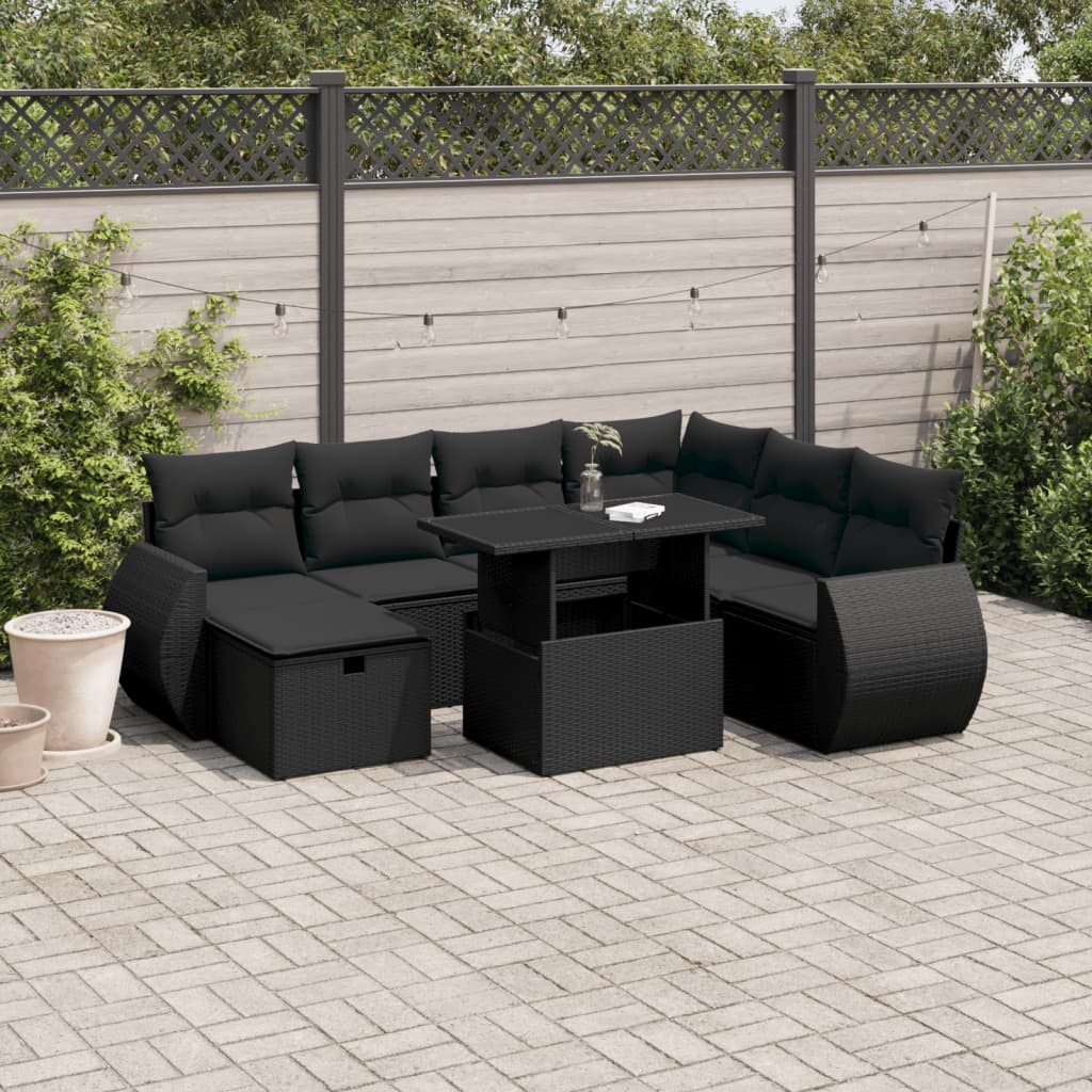 8-delige Loungeset met kussens poly rattan zwart is nu te koop bij PeponiXL, paradijselijk wonen!