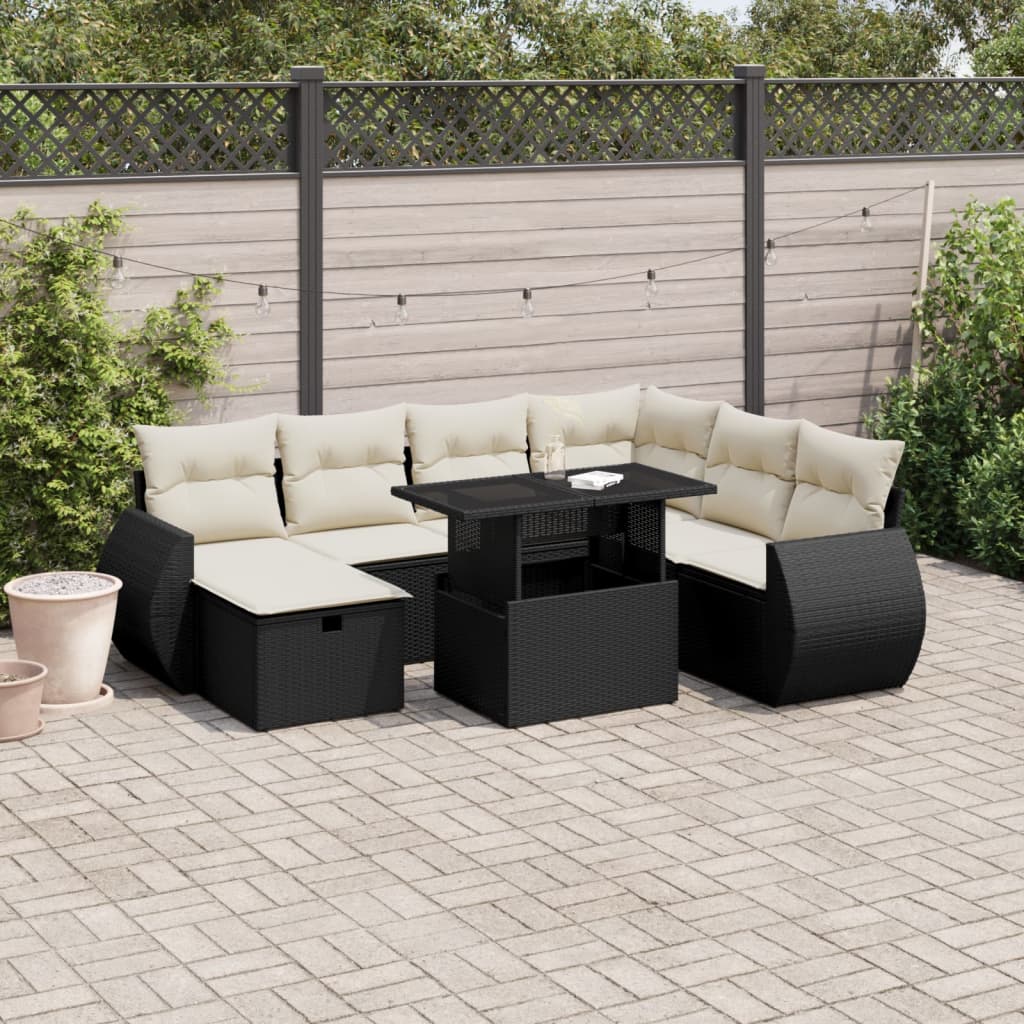 8-delige Loungeset met kussens poly rattan zwart is nu te koop bij PeponiXL, paradijselijk wonen!