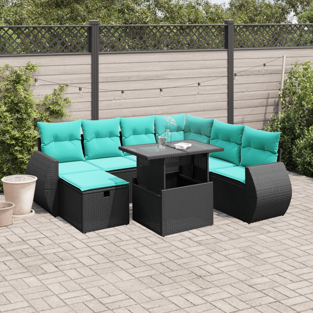 8-delige tuinbankset met kussens, zwart polyrotan is nu te koop bij PeponiXL, paradijselijk wonen!