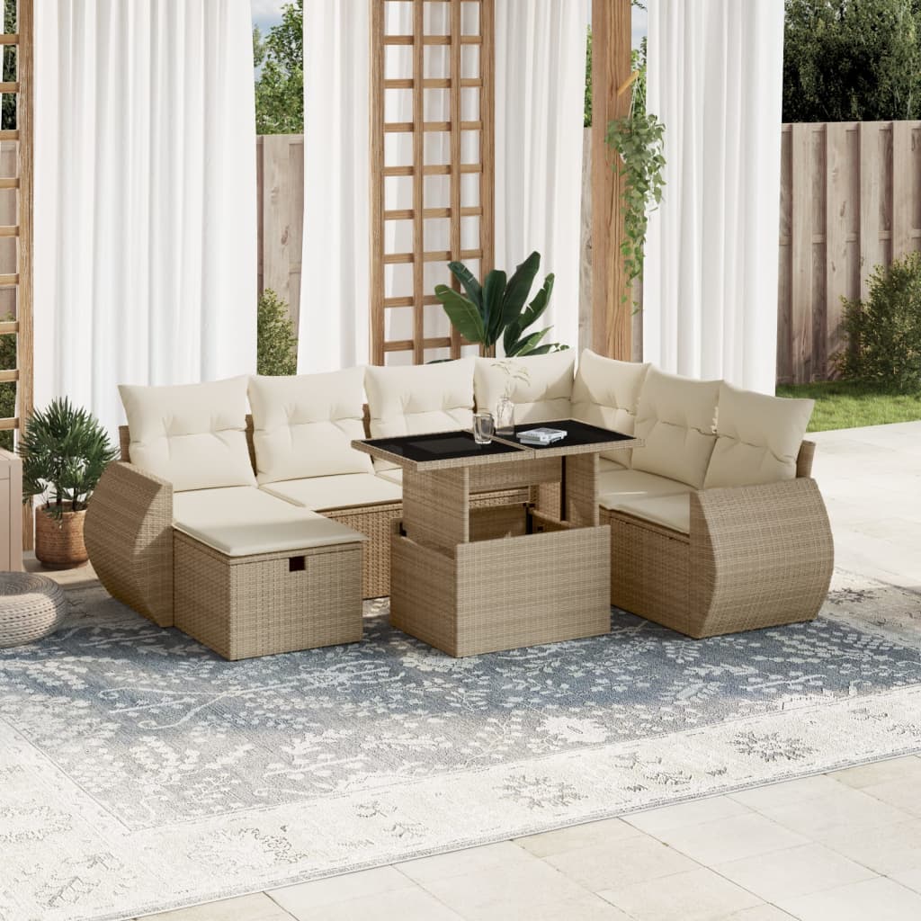 8-delige Loungeset met kussens poly rattan beige is nu te koop bij PeponiXL, paradijselijk wonen!