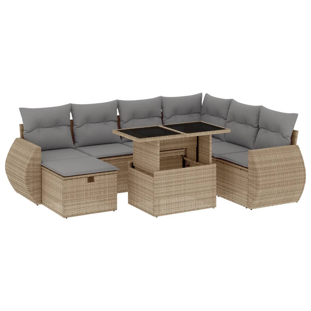 8-delige Loungeset met kussens poly rattan beige