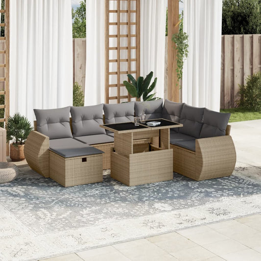 8-delige Loungeset met kussens poly rattan beige is nu te koop bij PeponiXL, paradijselijk wonen!