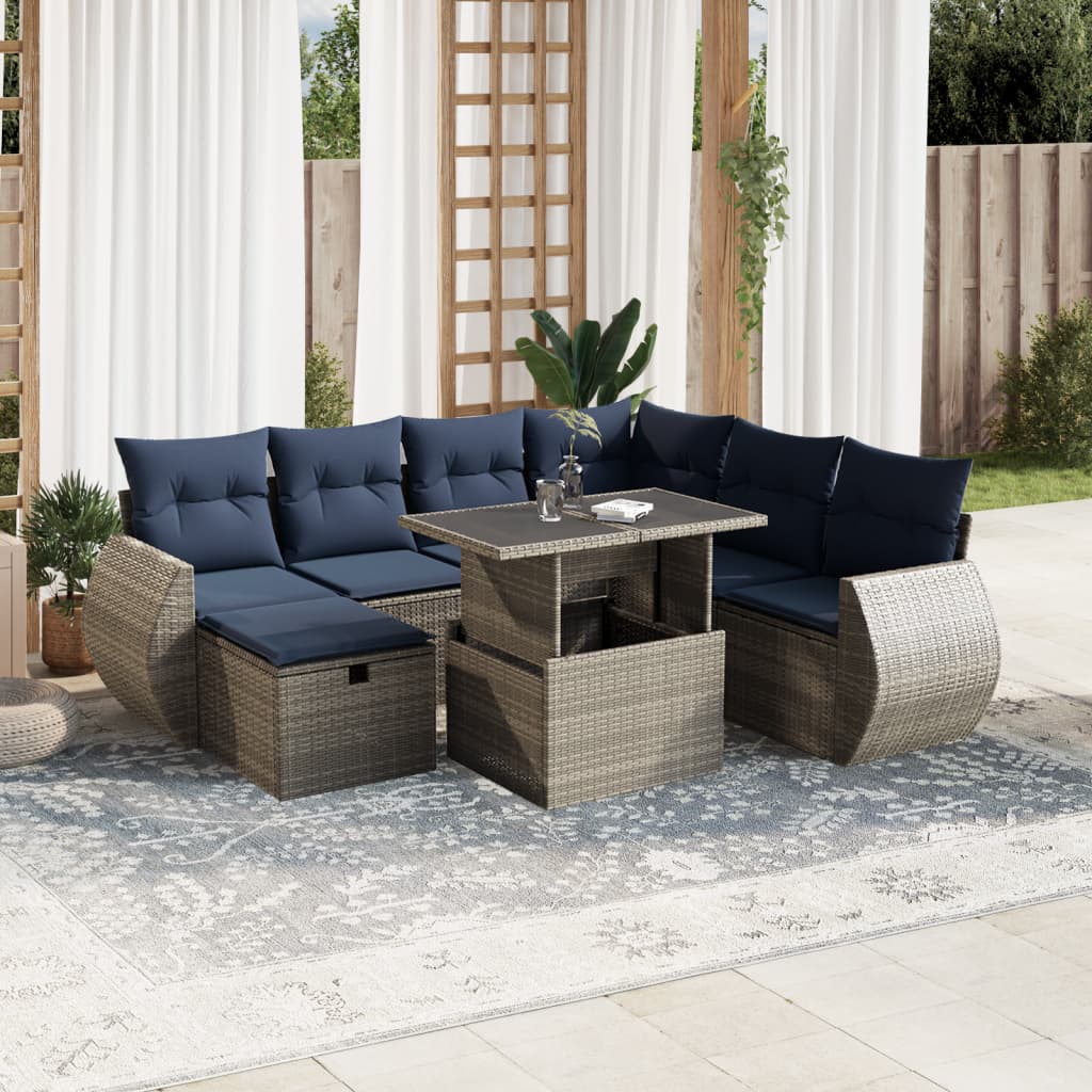 8-delige tuinbankset met kussens, grijs polyrotan is nu te koop bij PeponiXL, paradijselijk wonen!