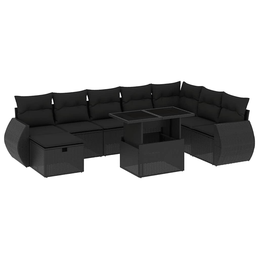 9-delige Loungeset met kussens poly rattan zwart is nu te koop bij PeponiXL, paradijselijk wonen!