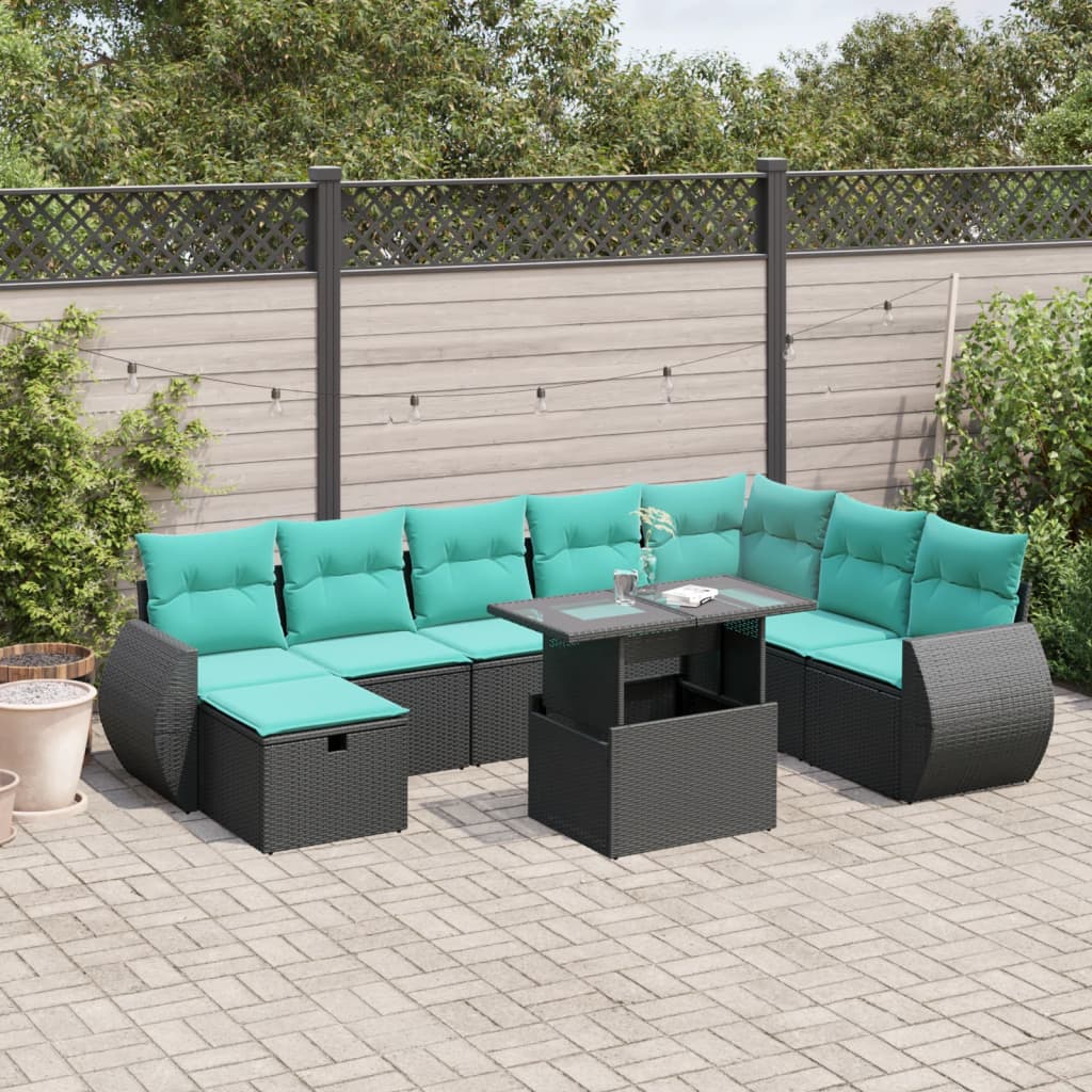 9-delige tuinbankset met kussens van zwart polyrotan is nu te koop bij PeponiXL, paradijselijk wonen!