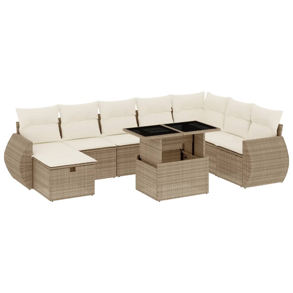 9-delige Loungeset met kussens poly rattan beige is nu te koop bij PeponiXL, paradijselijk wonen!