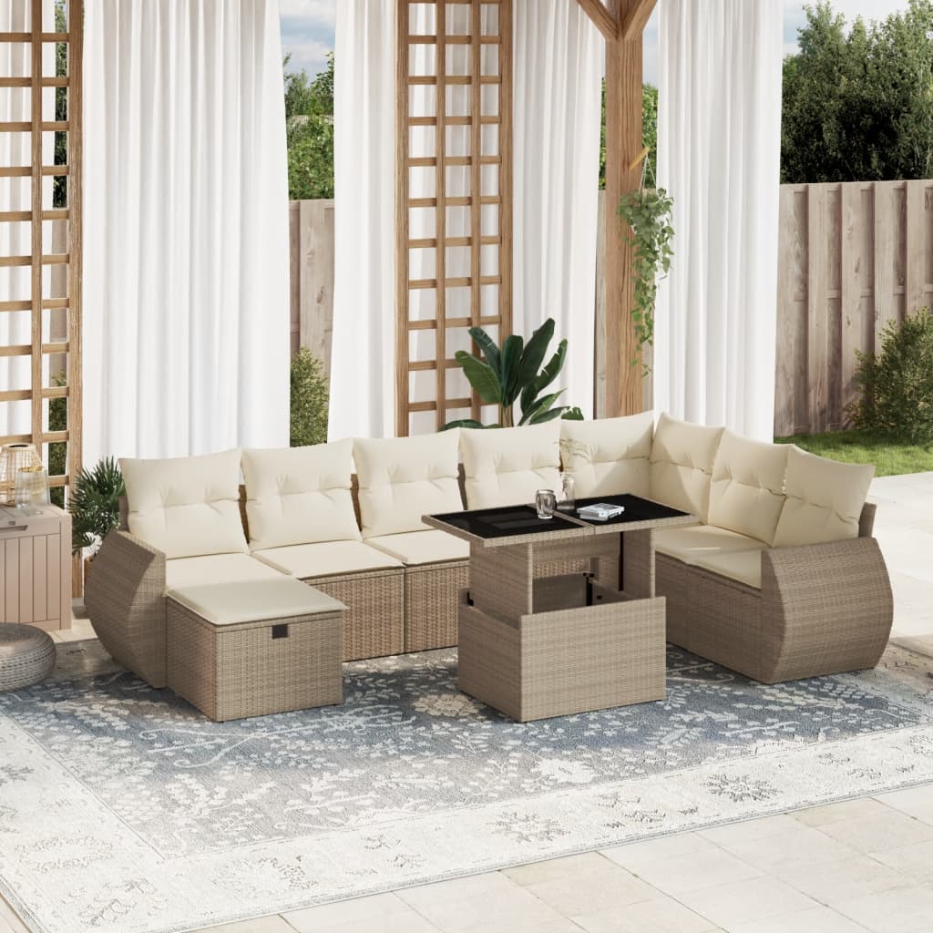 9-delige Loungeset met kussens poly rattan beige is nu te koop bij PeponiXL, paradijselijk wonen!