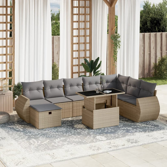 9-delige Loungeset met kussens poly rattan beige is nu te koop bij PeponiXL, paradijselijk wonen!