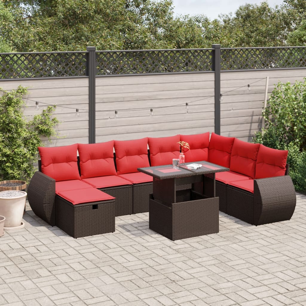9-delige tuinbankset met kussens, bruin polyrotan is nu te koop bij PeponiXL, paradijselijk wonen!